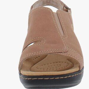 Clarks Merliah style Collection women's sling-back Leather Wedge Sandals sand